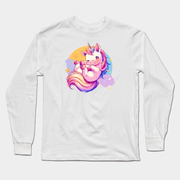 Happy unicorn with vivid colors Long Sleeve T-Shirt by etherElric